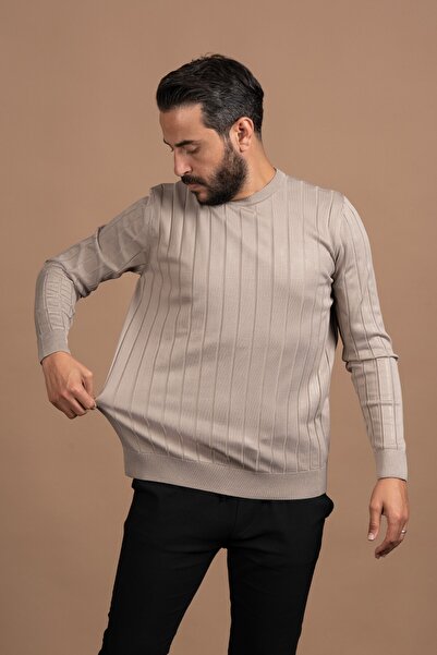 ADVANTE Sıfır Yaka Kendinden Çizgili Likralı Akrilik Mevsimlik Kazak