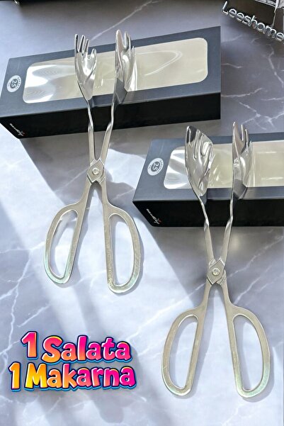 LeesHome مجموعة ملقط سلطة المعكرونة الفاخرة الفضية مكونة من قطعتين