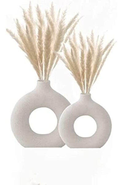 Xess 2 pieces, Ceramic Vase Set 2 for Modern Home Decor, Round Matte Pampas Flower Vases Minimalist Nordi