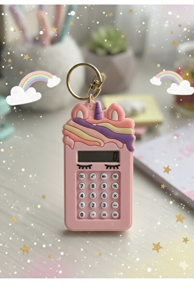UĞURDAN Unicorn Mini Anahtarlıklı Cep Hesap Makinesi - Pembe Sevimli Okul/Ofis