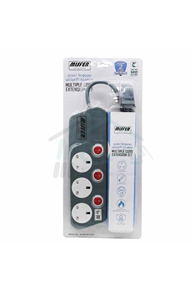 MİSFER Multiple Cord Extension Set,3 Socket,2USB,3Meter Cable