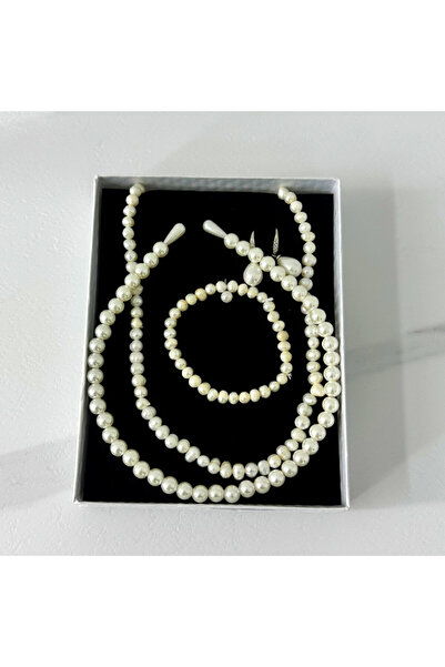 velve Set accesorii Precious Pearls, colier, cercei, brățară si bentita din perle, in cutie cadou, Alb