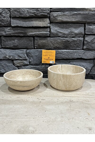 Polen Stone İkili Traverten Doğal Taş Kase Seti