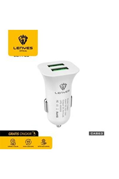 Lenyes CA863 Charger Mobil Fast Charging Adaptor Original 2 Port USB 5V 2.4A