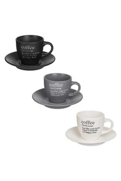 OEM Set of 3 Ceramic Coffee Cups with Saucers, 3 Matte Colors 90 ml
