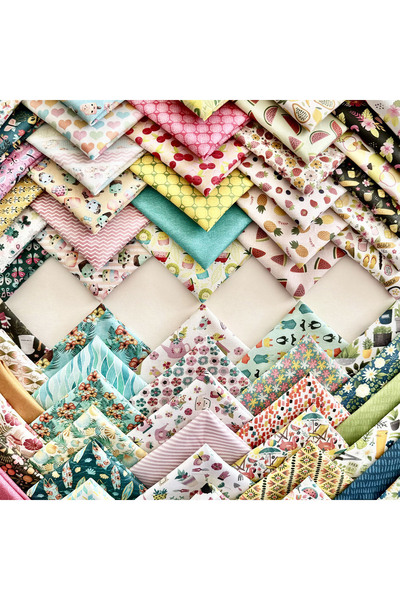 FabricMarket 100% Cotton Satin Fabric – 60 Pieces 20X20 Cm, Summer and Fruit Themed Patterns, for Patchwork