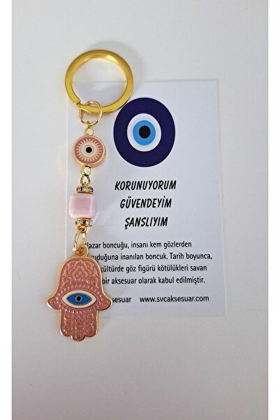 Svc Aksesuar Meaningful Gift Fatma Ana Eli & Hamse Göz Keychain - Pink 10 cm