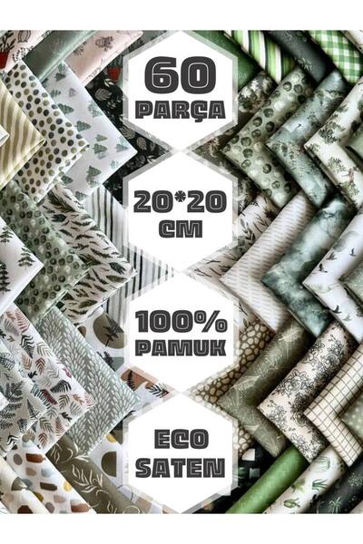 FabricMarket 100% Cotton Satin Fabric – 60 Pieces 20X20 Cm, Nature and Forest Themed Patterns, for Patchwork