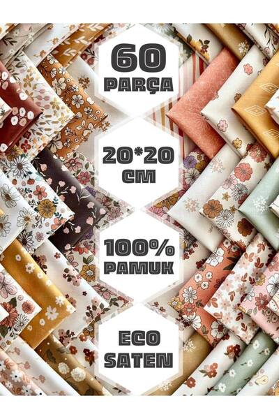 FabricMarket 60 Pieces 20X20 cm 100% Cotton Eco Satin Patchwork Fabric Set – Vintage Floral Pattern