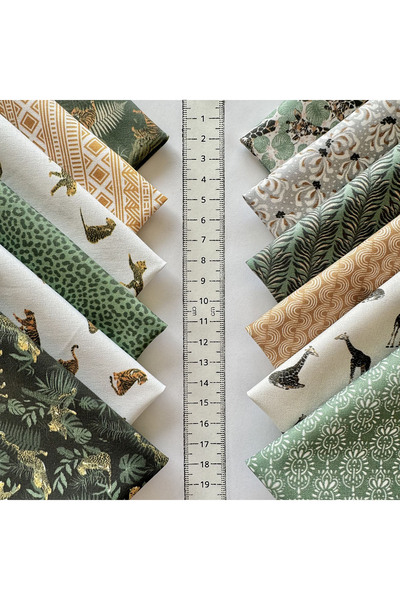 FabricMarket 100% Cotton Satin Fabric – 60 Pieces 20X20 Cm, Safari and Nature Themed Patterns, for Patchwork