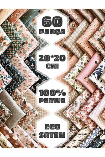 FabricMarket 60 Pieces 20X20 cm 100% Cotton Eco Satin Patchwork Fabric Set – Vintage Floral Pattern