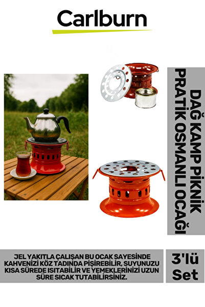 Carlburn Özel Üretim Sağlam Metal Gövdeli Kamp Piknik Çay Kahve Su Isıtma Jel...