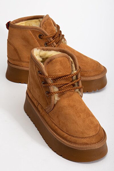 SUİNS SHOES Suins Stein Model İçi Komple Kürklü Bağcıklı Siyah Taba Ten Kadın Bot