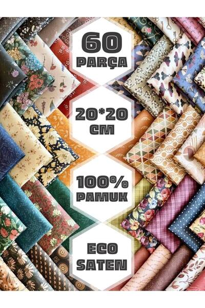FabricMarket 60 Pieces 20X20 cm 100% Cotton Eco Satin Patchwork Fabric Set – Vintage Floral Pattern