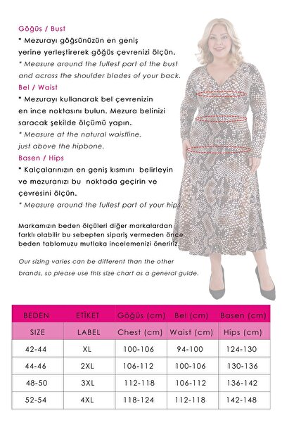 Madwilo Kadın Kahve Siyah Yılan Desen Kruvaze Yaka Büyük Beden Esnek Maxi Elbise