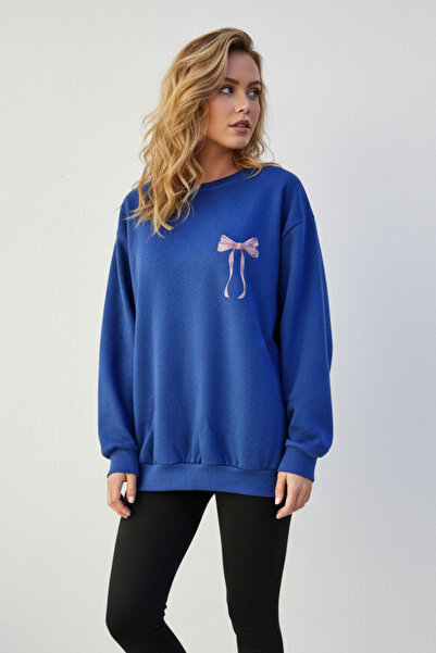 KOZİA OUTDOORS سويت شيرت نسائي كبير الحجم مع تفاصيل شريط وردي على الظهر