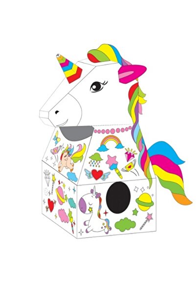 OEM Figurină de colorat, din carton, model unicorn, 12 acuarele, 2 pensule, 78x33x62 cm, 4 ani+
