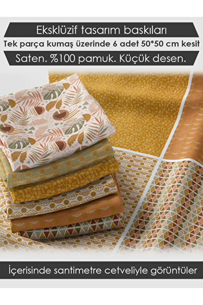 FabricMarket 6 Adet 50x50 cm %100 Pamuk Patchwork Kumaş Seti – Dikiş ve El İşi İçin