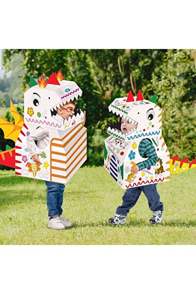 OEM Figurină de colorat, din carton, model dinozaur, 12 acuarele, 2 pensule, 62x36x72 cm, 4 ani+
