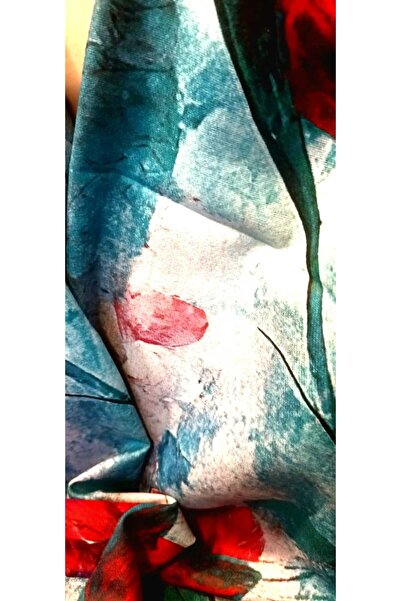 OMS Turquoise pansy cashmere scarf 70 x 180 cm