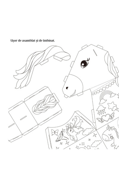 OEM Figurină de colorat, din carton, model unicorn, 12 acuarele, 2 pensule, 78x33x62 cm, 4 ani+