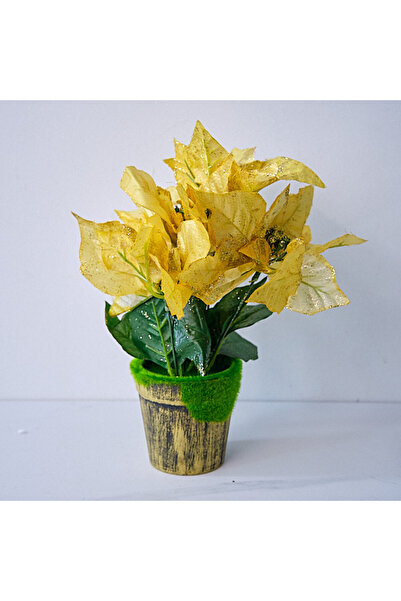 velve Ανθοσυνθεση με Χειροποίητο Άγιο Βασίλη σε γλάστρα, Χρυσό 29εκ.