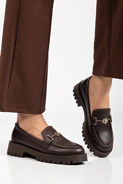 SUİNS SHOES Suins Premium Chapel Model Buckle Detail Дамски черни кафени мокасини