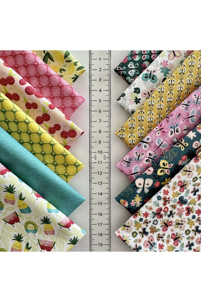 FabricMarket 100% Cotton Satin Fabric – 60 Pieces 20X20 Cm, Summer and Fruit Themed Patterns, for Patchwork