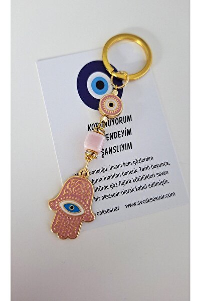 Svc Aksesuar Meaningful Gift Fatma Ana Eli & Hamse Göz Keychain - Pink 10 cm