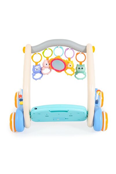 Moni Toys Premergător 2 în 1 pentru bebeluși cu pian și covoraș colorat albastru, jucării interactive și funcții muzicale