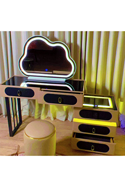 Un Modern makeup vanity with fingerprint safe, wireless charger and luxurious design