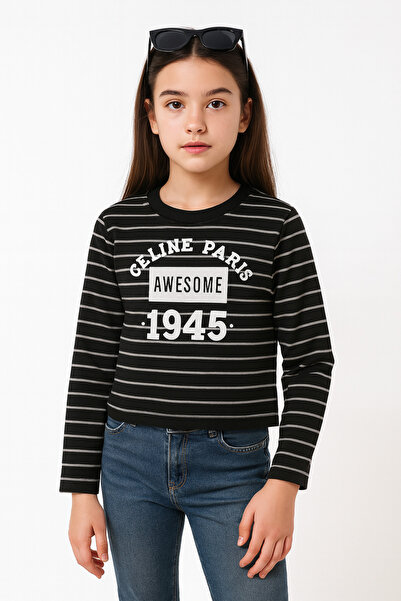 mini kanka Μαύρο ριγέ μακρυμάνικο μπλουζάκι για κορίτσια – Μοντέρνο και άνετο...