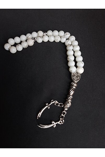 MRYart سبحة بتصميم خرز زجاجي بمظهر الجرانيت الأبيض