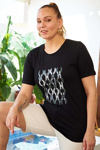 RMG Gamze Moda Large Size Pul Payet Detail T-Shirt