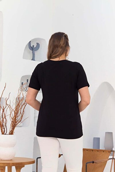 RMG Gamze Moda Leaf Embroidery and Stone Embellished Plus Size T-Shirt