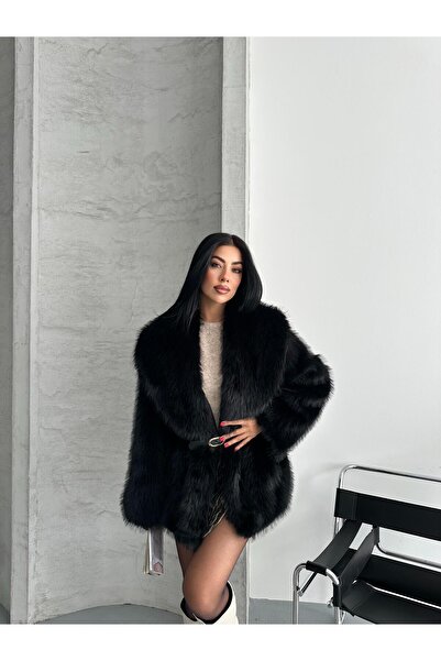 TOFAN TRİKO Soft Textured Oversize Fur Coat