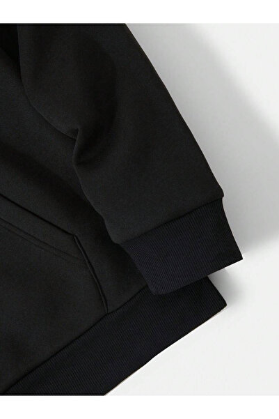 Relax family xf Men's Black Hooded Sweatshirt Oversize Cotton Lined 3 Thread Winter Anti-Pilling