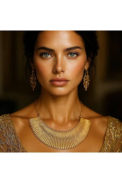 Luxiva el yapimi Plise Formlu mat altın kaplama warsho çelik kadin kolye