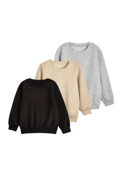 blackbonds 3lü kombin renkler baskısız basic bisiklet yaka Sweatshirt