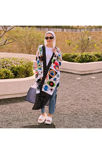 outline Women's Cardigan - Yellow with Black Stripes 100% Egyptian Cotton