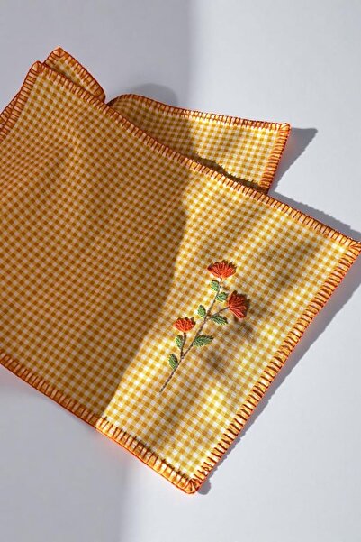 Aysha co Duck Keten Kumaş Amerikan Servisi | 2’li – Sarı Pötikare Desen, El İ...