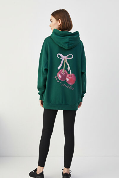 KOZİA OUTDOORS Дамска качулка с голям размер и принт с череши на гърба