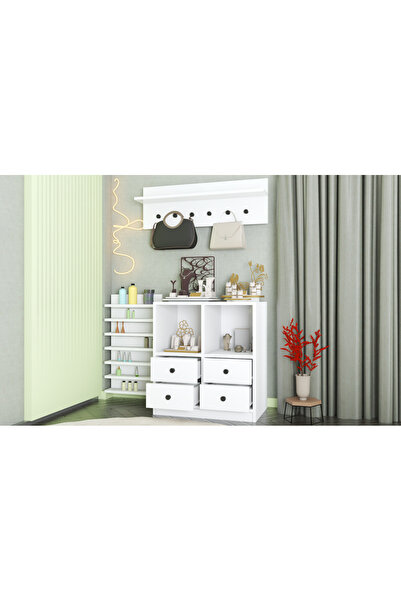 nettrends.net the new trend of shopping Modüler Takı Dolabı Askılıklı Organizerli Çekmeceli Çift Kapaklı Duvara Monte Beyaz-NRG-TADLP-1002