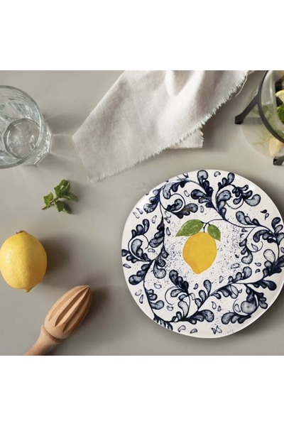 La Mediterranea Farfurie întinsă model Limoi, stil Capri cu lămâi, 20 cm -