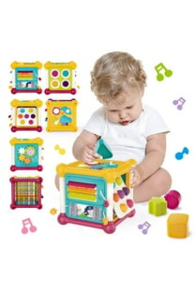 Picodino Cub de activități 6 în 1 pentru bebeluși - Jucărie educativă Montessori cu muzică și jocuri