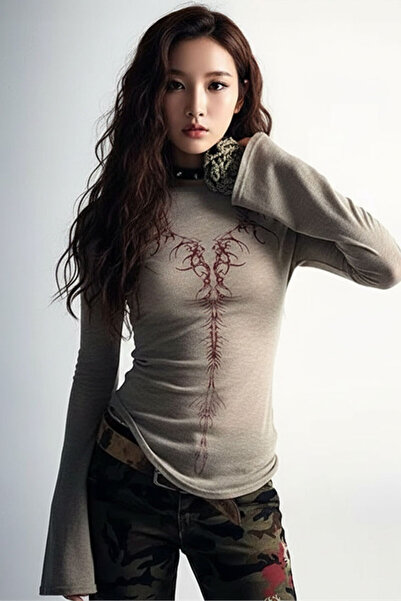 harmony factory Μπλούζα με μακριά μανίκια σε μπεζ χρώμα