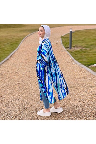 outline Women's Crêpe Cardigan with Blue Stripes 100% Egyptian Cotton