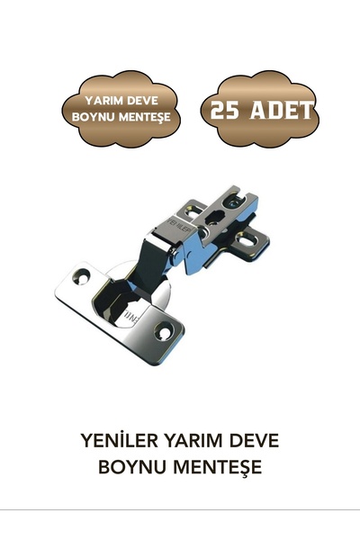 Mobilyap Aksesuar New Arrivals Furniture Cabinet Door Hinge - 25 Pieces - Half Gooseneck Hinge - 1St. Quality