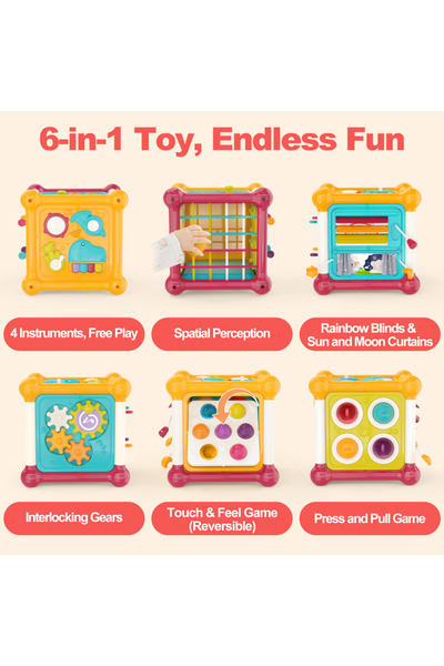 Picodino Cub de activități 6 în 1 pentru bebeluși - Jucărie educativă Montessori cu muzică și jocuri