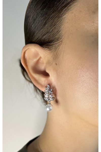 AUREVA Mira Zirkon Yaprak Taşı Silver Küpe